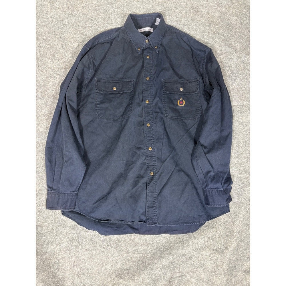 Bugle Boy Company Men's Navy Blue‎ Button Down Long Sleeve Shirt Size L Crest